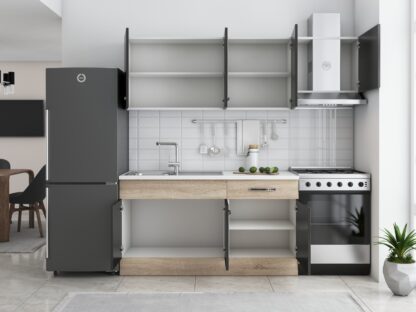 Bucatarie Sofia 200 cm, wenge / sonoma, blat termic alb, corp hota - imagine 3