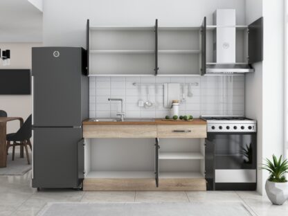 Bucatarie Sofia 200 cm, wenge / sonoma, blat termic nuc, corp hota - imagine 3
