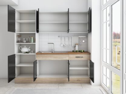 Bucatarie Sofia 200 cm, wenge / sonoma, blat termic nuc, corp cuptor incorporabil - imagine 3