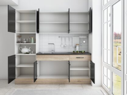 Bucatarie Sofia 200 cm, wenge / sonoma, blat termic wenge, corp cuptor incorporabil - imagine 4