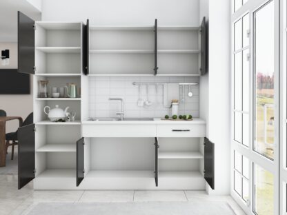 Bucatarie Sofia 200 cm, wenge / alb, blat termic alb, corp cuptor incorporabil - imagine 4