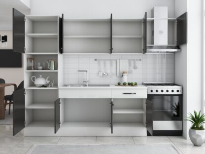 Bucatarie Sofia 260 cm, wenge / alb, blat termic alb, corp cuptor incorporabil - imagine 4