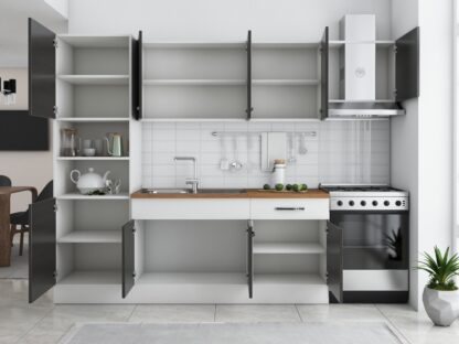 Bucatarie Sofia 260 cm, wenge / alb, blat termic nuc, corp cuptor incorporabil - imagine 4