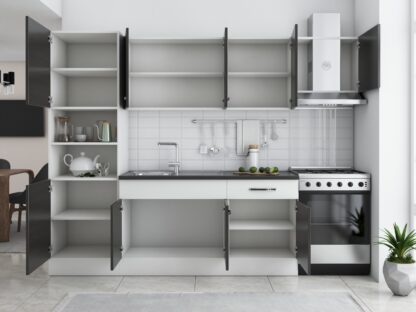 Bucatarie Sofia 260 cm, wenge / alb, blat termic wenge, corp cuptor incorporabil - imagine 4