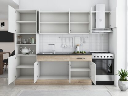 Bucatarie Sofia 260 cm, alb / sonoma, blat termic wenge, corp cuptor incorporabil - imagine 4