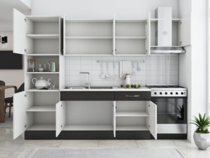 Bucatarie Sofia 260 cm, alb / wenge, blat termic alb, corp cuptor incorporabil - imagine 4