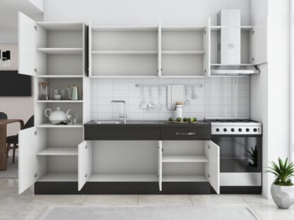 Bucatarie Sofia 260 cm, alb / wenge, blat termic wenge, corp cuptor incorporabil - imagine 4