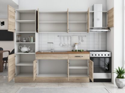 Bucatarie Sofia 260 cm, sonoma, blat termic nuc, corp cuptor incorporabil - imagine 4