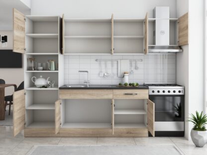 Bucatarie Sofia 260 cm, sonoma, blat termic wenge, corp cuptor incorporabil - imagine 4