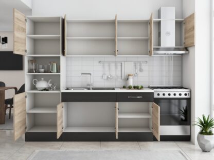 Bucatarie Sofia 260 cm, sonoma / wenge, blat termic alb, corp cuptor incorporabil - imagine 4