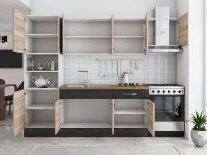 Bucatarie Sofia 260 cm, sonoma / wenge, blat termic nuc, corp cuptor incorporabil - imagine 4