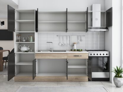 Bucatarie Sofia 260 cm, wenge / sonoma, blat termic alb, corp cuptor incorporabil - imagine 4