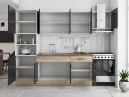 Bucatarie Sofia 260 cm, wenge / sonoma, blat termic nuc, corp cuptor incorporabil - imagine 4