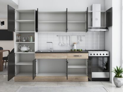 Bucatarie Sofia 260 cm, wenge / sonoma, blat termic wenge, corp cuptor incorporabil - imagine 4