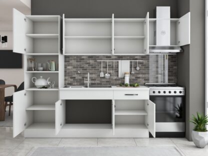 Bucatarie Sofia 260 cm, alb, blat termic alb, corp cuptor incorporabil - imagine 4