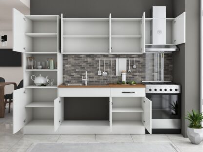 Bucatarie Sofia 260 cm, alb, blat termic nuc, corp cuptor incorporabil - imagine 4