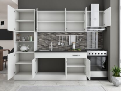 Bucatarie Sofia 260 cm, alb, blat termic wenge, corp cuptor incorporabil - imagine 4
