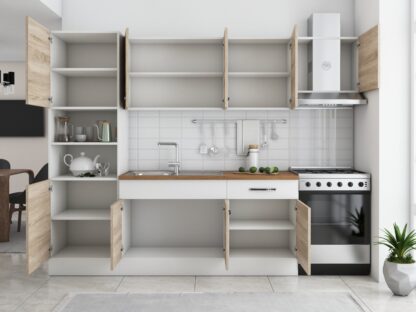 Bucatarie Sofia 260 cm, sonoma / alb, blat termic nuc, corp cuptor incorporabil - imagine 4