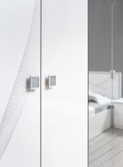 Dormitor Matrix, alb lucios, pat 160x200, comoda, dulap, noptiere - imagine 2