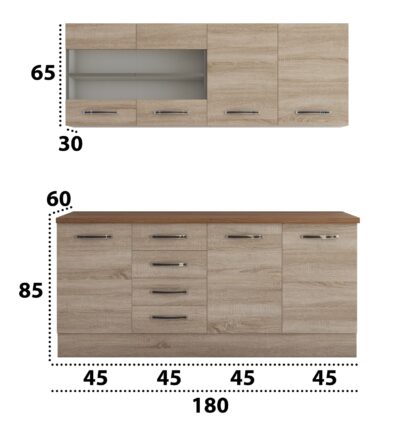 Bucatarie Alfa cu vitrina 180 cm, sonoma, blat termic nuc - imagine 4