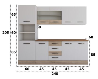 Bucatarie Alfa 240 cm, alb/sonoma, blat termic nuc, corp inalt cuptor - imagine 5