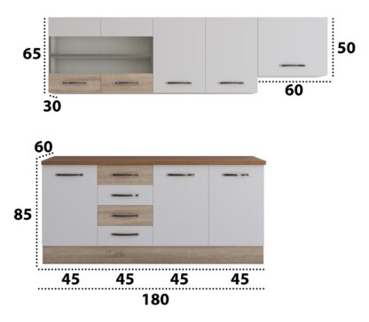 Bucatarie Alfa cu vitrina si blat termic nuc, alb / sonoma, 240x210x60 cm - imagine 3