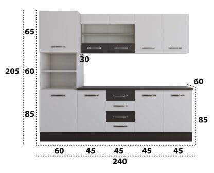 Bucatarie Alfa 240 cm, alb/wenge, blat termic wenge, corp inalt cuptor - imagine 5