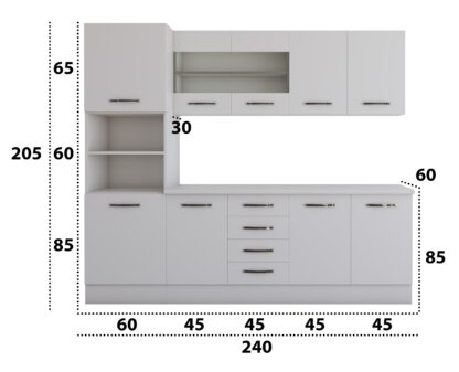 Bucatarie Alfa 240 cm, alb, blat termic alb, corp inalt cuptor - imagine 6