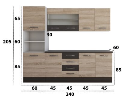Bucatarie Alfa 240 cm, sonoma/wenge, blat termic wenge, corp inalt cuptor - imagine 6