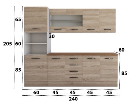 Bucatarie Alfa 240 cm, sonoma, blat termic nuc, corp inalt cuptor - imagine 6