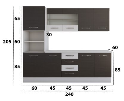 Bucatarie Alfa 240 cm, wenge/alb, blat termic alb, corp inalt cuptor - imagine 6