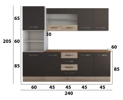 Bucatarie Alfa 240 cm, wenge/sonoma, blat termic nuc, corp inalt cuptor - imagine 6