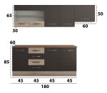 Bucatarie Alfa cu vitrina si blat termic nuc, wenge / sonoma, 240x210x60 cm - imagine 3