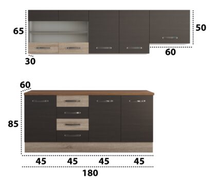 Bucatarie Alfa cu vitrina si blat termic nuc, wenge / sonoma, 240x210x60 cm - imagine 3