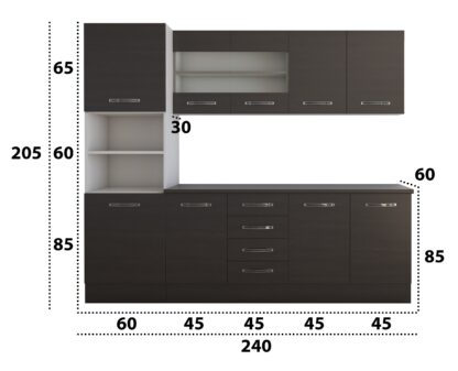 Bucatarie Alfa 240 cm, wenge, blat termic wenge, corp inalt cuptor - imagine 6