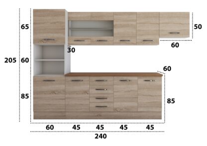 Bucatarie Alfa 300 cm, sonoma, blat termic nuc, corp inalt cuptor si corp hota - imagine 4