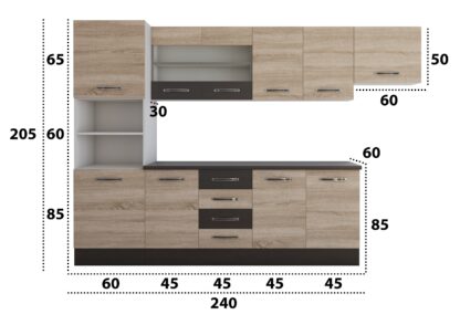Bucatarie Alfa 300 cm, sonoma / wenge, blat termic wenge, corp inalt cuptor si corp hota - imagine 4