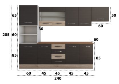 Bucatarie Alfa 300 cm, wenge / sonoma, blat termic nuc, corp inalt cuptor si corp hota - imagine 4