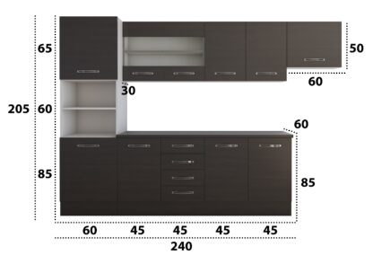 Bucatarie Alfa 300 cm, wenge, blat termic wenge, corp inalt cuptor si corp hota - imagine 4