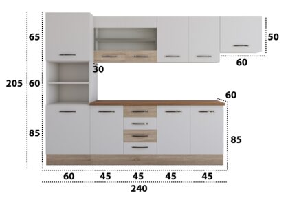 Bucatarie Alfa 300 cm, alb / sonoma, blat termic nuc, corp inalt cuptor si corp hota - imagine 5