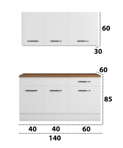 Bucatarie Sofia 140 cm, alb, blat termic nuc - imagine 4