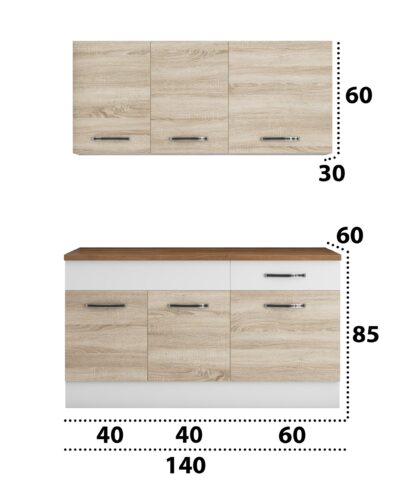 Bucatarie Sofia 140 cm, sonoma / alb, blat termic nuc - imagine 4