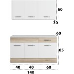 Bucatarie Sofia 140 cm, alb / sonoma, blat termic alb - imagine 4