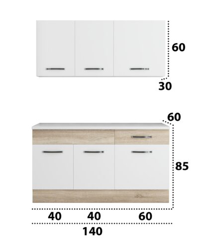 Bucatarie Sofia 140 cm, alb / sonoma, blat termic alb - imagine 4