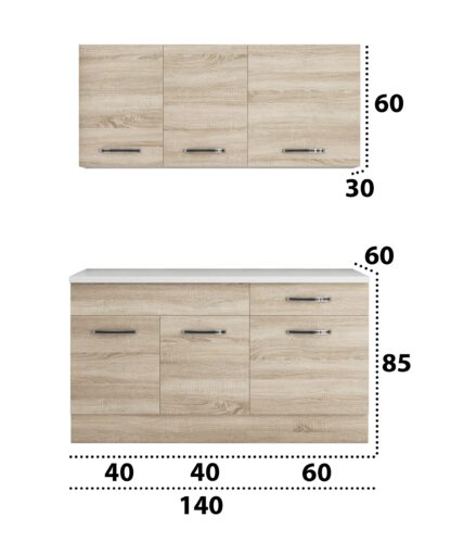 Bucatarie Sofia 140 cm, sonoma, blat termic alb - imagine 4