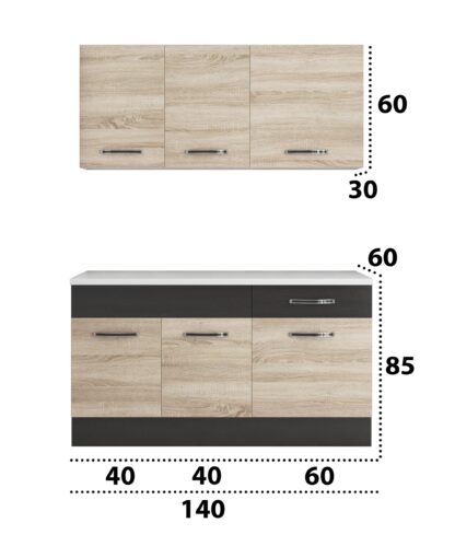 Bucatarie Sofia 140 cm, sonoma / wenge, blat termic alb - imagine 4