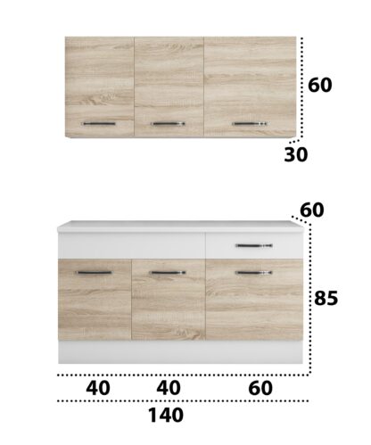 Bucatarie Sofia 140 cm, sonoma / alb, blat termic alb - imagine 4