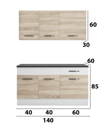 Bucatarie Sofia 140 cm, sonoma / alb, blat termic wenge - imagine 4