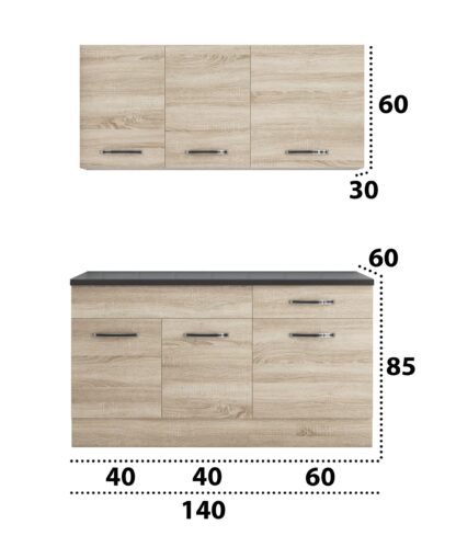 Bucatarie Sofia 140 cm, sonoma, blat termic wenge - imagine 4