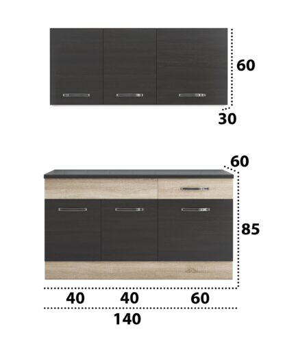 Bucatarie Sofia 140 cm, wenge / sonoma, blat termic wenge - imagine 4